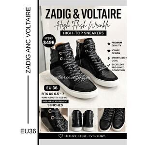 MSRP $498✨Zadig & Voltaire High Flash Wrinkle High-Top Sneakers EU36 - US 6.5-7✨